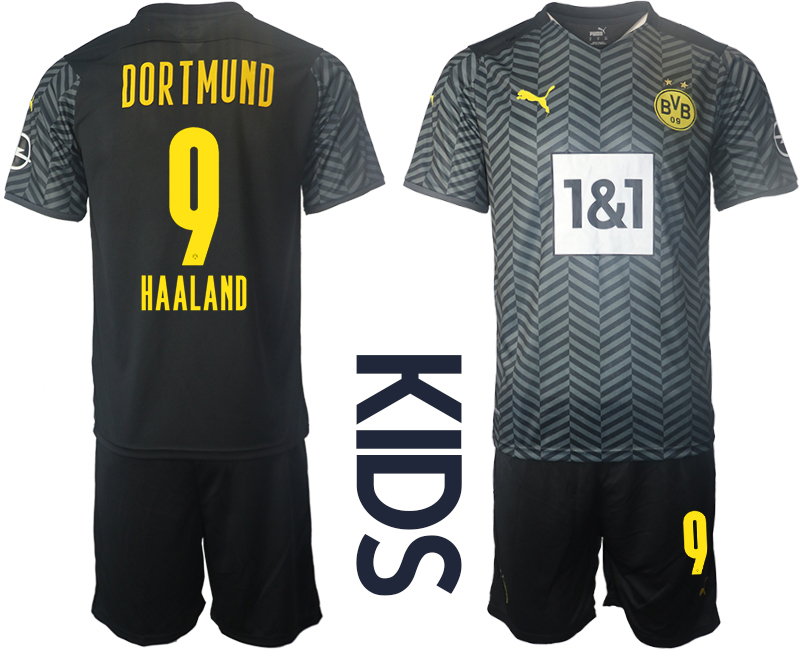 Cheap Youth 2021-2022 Club Borussia Dortmund away black 9 Soccer Jersey